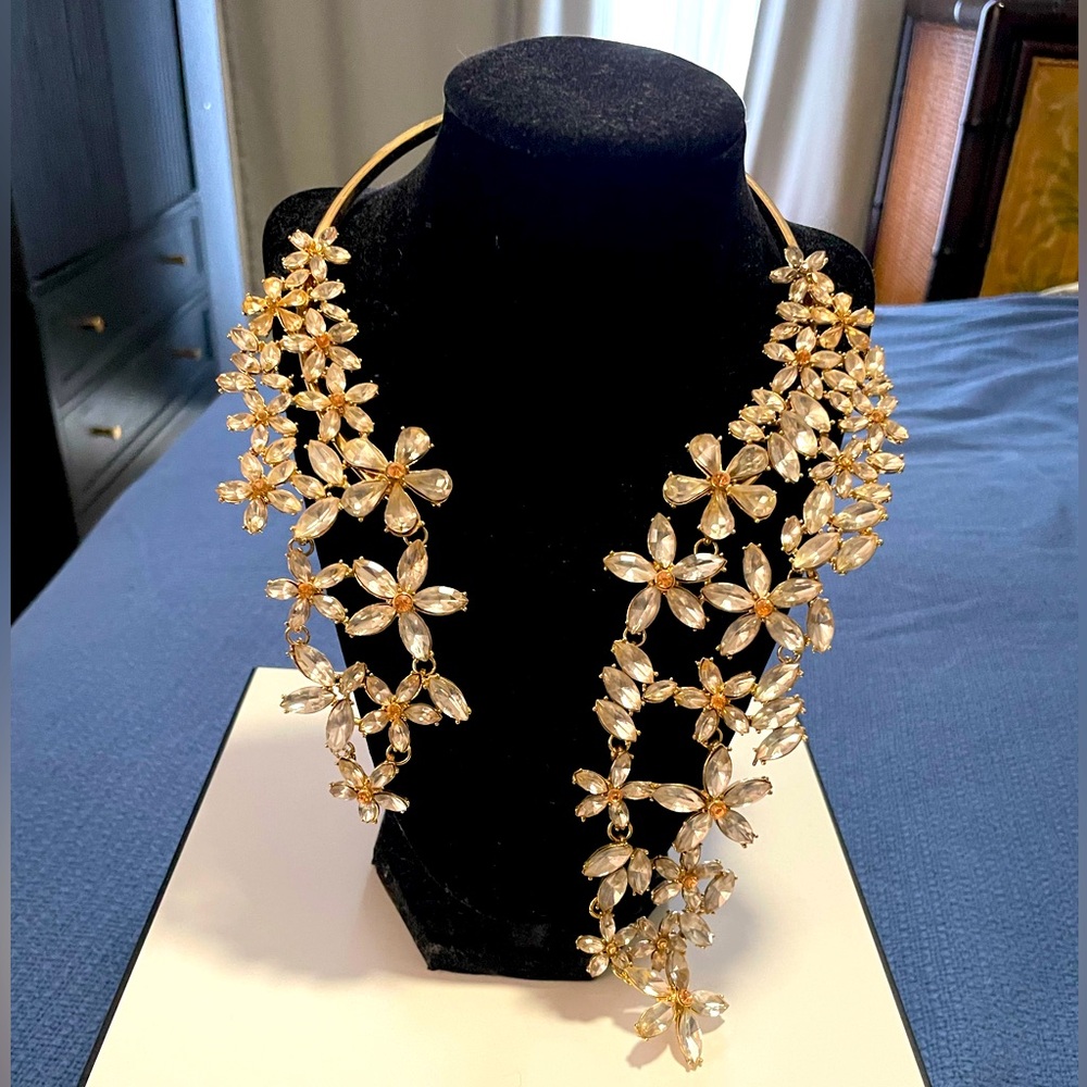 Crystal over the shoulder flower necklace